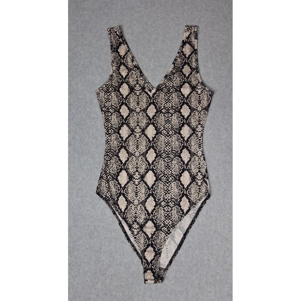 GB Gianni Bini Sleeveless Bodysuit Womems XS Snakeskin Vneck Festival Rave Glam - Picture 1 of 9